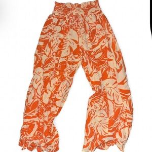 Flowy Orange Floral Beach Pants